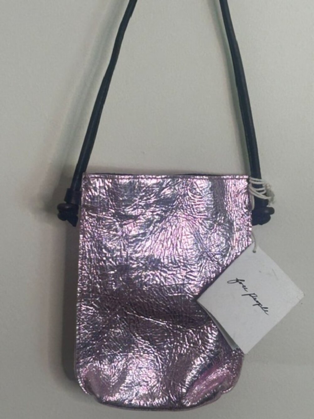 Free People Glitter Damsel Metallic Pink Leather Crossbody Handmade NWT - Picture 5 of 16
